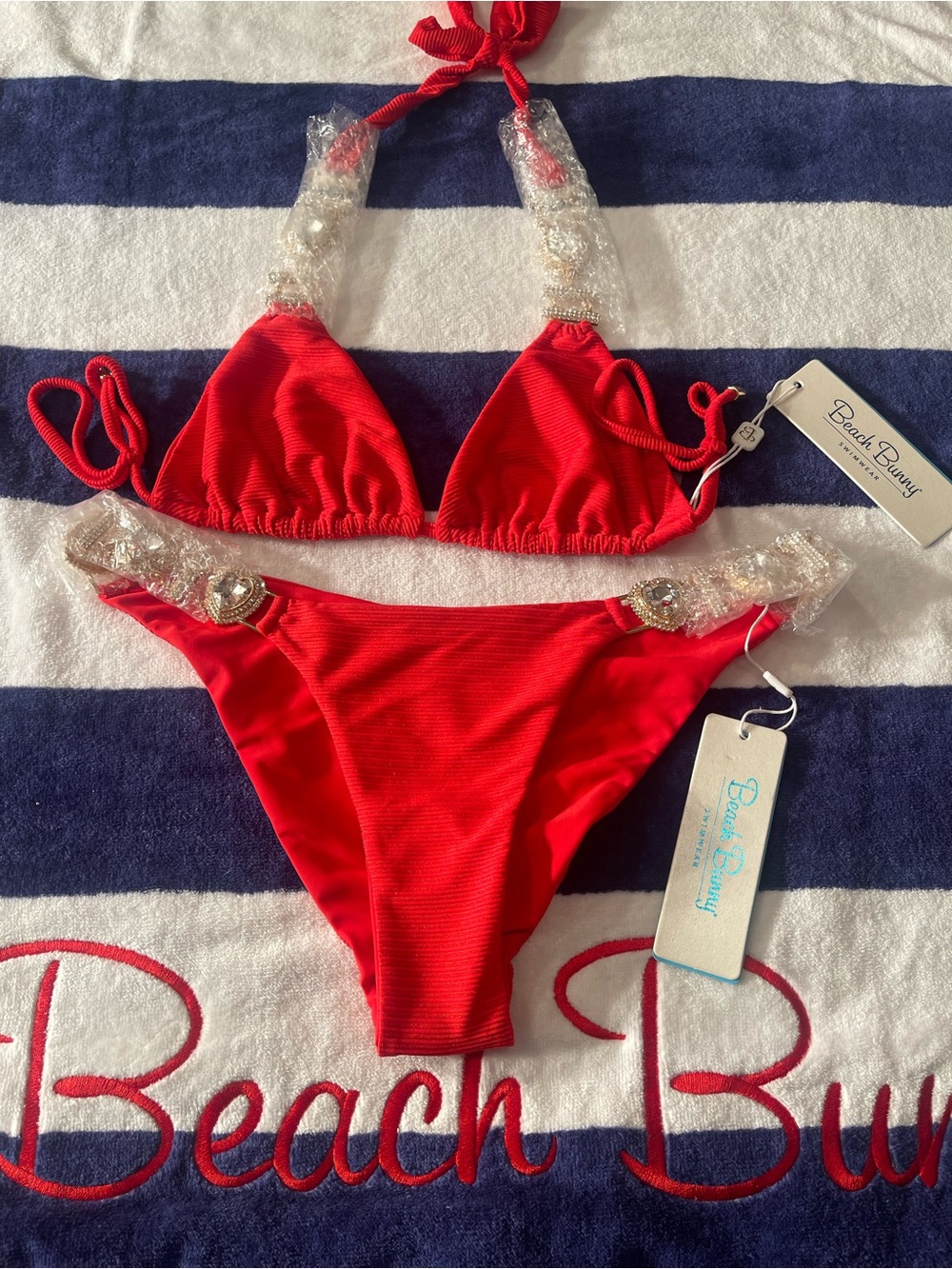 NWT beach bunny bikini Jazmine Love ❤️ red beautiful XL top/L bottoms - Picture 9 of 14